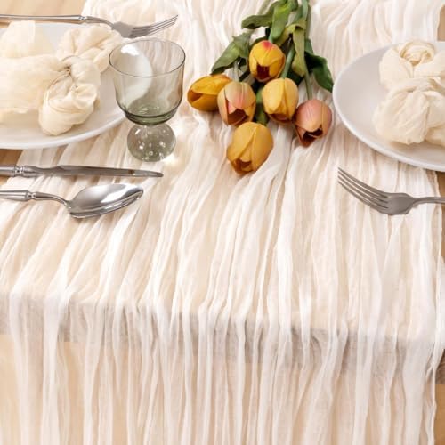 Ivory Cheesecloth Table Runner Farmhouse Fall Table Runner 10ft, 8 Pack - Image 3