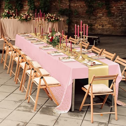 Breling 24 Pack Pink and Gold Disposable Tablecloths and Table Runner Set - Image 5