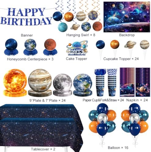 Xynic 210Pcs Space Birthday Decorations Tableware Set, Serves 24 - Image 2