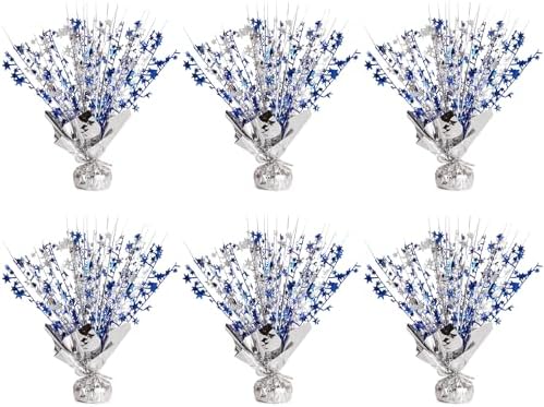 6 Pack Metallic Foil Spary Centerpieces for Tables, Silver Navy Blue Centerpieces for Tables Decorations, Star Brust Table Centerpieces for Birthday Graduation Wedding Baby Shower Party by Unknown