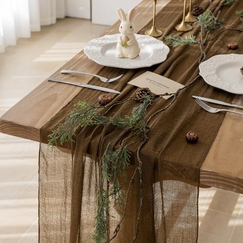 10Pcs Coffee Cheesecloth Table Runner 120 Inches for Party Boho Home Decor - Image 2