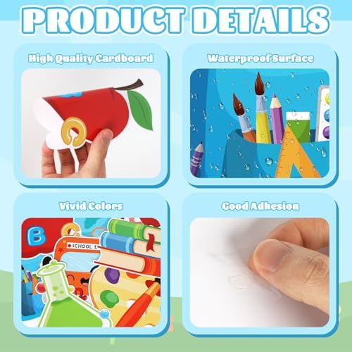 54Pcs Back to School Cutouts, Classroom Theme Bulletin Board Decoration, First Day of School Paper Cut-Outs for Teacher Students Party Supplies Classroom Office Chalkboard Door Wall Decor - Image 3