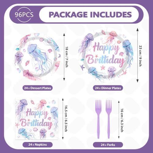 96Pcs Jellyfish Birthday Ocean Theme Party Decorations, Serves 24 - Image 2