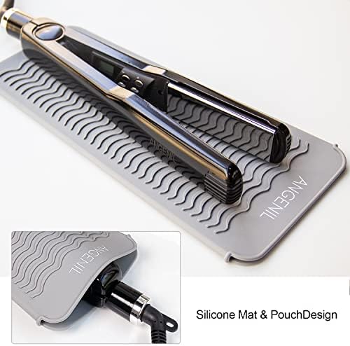 ANGENIL Professional Silicone Heat Resistant Mat Pouch for Hair Straightener, Curling Iron and Flat Iron, Portable Travel Mat and Cover for Hair Styling Tools, Grey - Image 2