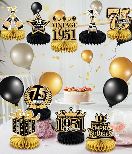 9 Pcs 75th Birthday Decoration for Men Women Table Honeycomb 1950 Decor - Image 4