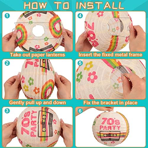 Panelee 12 Pcs 70's Retro Paper Lanterns Party Decorations 8 Inch Hanging Round Paper Party Decorations for Holiday Indoor Outdoor Supplies - Image 3