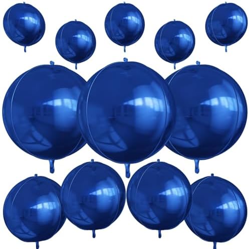 12PCS Navy Blue Round Foil Balloons 22" 15" 10" Large Chrome Blue Balloons by vibzox