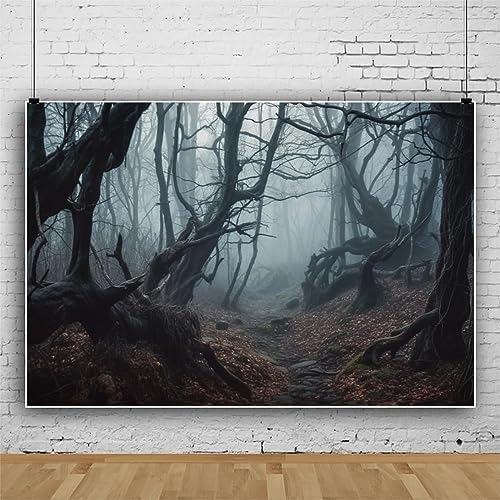 9x6ft Dark Misty Forest Backdrop for Photoshoot Scary Halloween Eve Gloomy Grove Evil Trees Background for Photography Party Banner Portrait Studio Props - Image 4