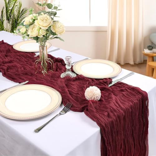 12 Pack 10Ft Burgundy Cheesecloth Table Runner 23 x 120 Inch - Image 2