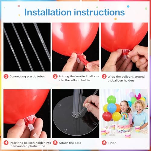 6 Balloon Stand Kit for Table Centerpieces with Balloon and Base Rainbow Balloons Holder Birthday Retirement Graduation Wedding Gender Reveal Party Baby Shower Decorations - Image 3