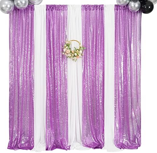 Poise3EHome Lavender Sequin Backdrop Curtain,4 Panels 2FTx8FT Glitter Background for Party Birthday Party Baby Shower Wedding Christmas Thanksgiving Halloween Holiday Festival Decor - Image 2