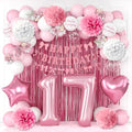 17th Birthday Decorations Girls Pink Number 17 Balloon Bow Coquette Party by KAINSY