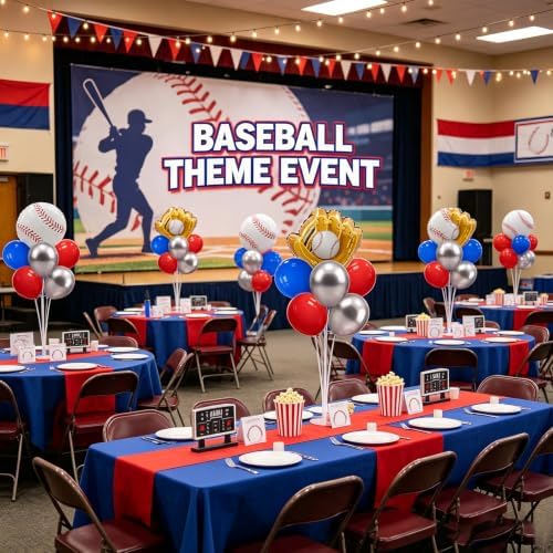 Baseball Party Decorations, 4 Set Red Blue Silver Balloon Stand - Image 5