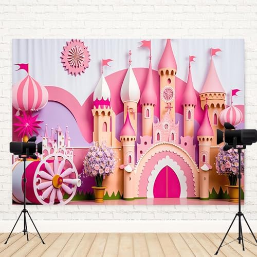 15x10ft Princess Castle Backdrop Pink Purple Floral Girl Birthday Photography Background Kids Birthdays Newborn Baby Shower Banner Decorations Wedding Party Portrait Photo Booth Prop - Image 4