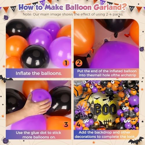Halloween Arch Garland Kit 146pcs with Spider BOO Star Foil Balloon, Spider Web, Bats, Black Orange Purple Eye Latex Balloons for Birthday Supplies Halloween Party Decorations - Image 3