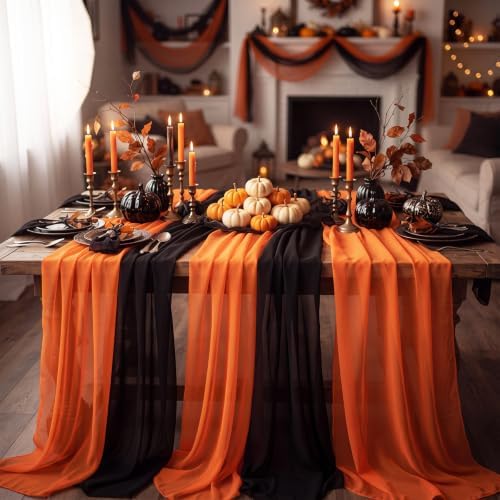 Boao 6 Pcs Halloween Black Orange Party Decorations Chiffon Table Runner - Image 6