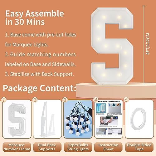 4FT Marquee Letters, Large Light Up Letters S for Party Decor - Image 5