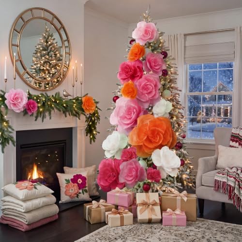 Giegxin 14 Pcs Giant Flower for Christmas Tree Decoration Pink Orange White - Image 2