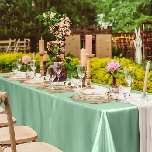TURSTIN 1 Pack Sage Green Satin Tablecloth 102 x 58'' Overlay Table Cover - Image 6