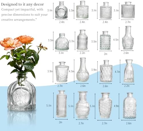 Glass Bud Vases Set of 64 - Assorted Small Mini Glass Vases for Flowers, Crystal Vintage Vase Set, Bulk Centerpieces for Table Décor, Wedding, Home and Events (Clear, 64 Pcs) - Image 7