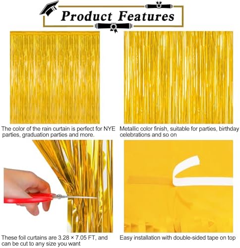 8 Pack 2026 Graduation Party Decorations, 3.28 FT x 7.05 FT Gold Backdrop, Metallic Graduation Photo Backdrop Grad Foil Curtains Party Streamer, Class of 2026 Decorations Grad Decor - Image 4