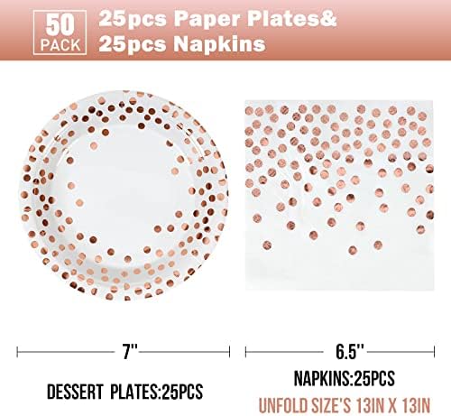 50Pcs Rose and Gold Paper Plates Napkins Party Supplies for Birthdays - Image 2