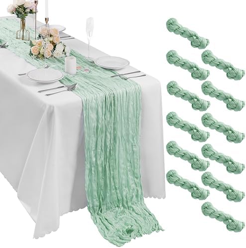 Bailarina 12 Pack Cheesecloth Table Runner 17x108 Inch Long Gauze Cheese Cloth 9ft Wrinkled Sheer Table Runner for Wedding Reception Birthday Party Table Decoration (Grey Green) by Bailarina