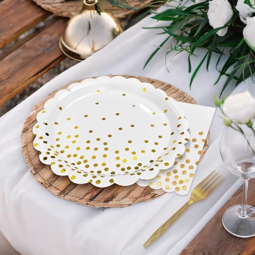 White and Gold Paper Plates and Napkins Party Supplies - Image 3