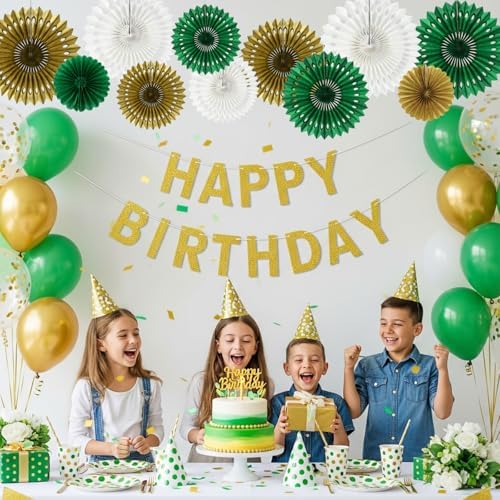 BEISHIDA Honeycomb Round Paper Fans Green Gold Hanging Party Decoration - Image 4