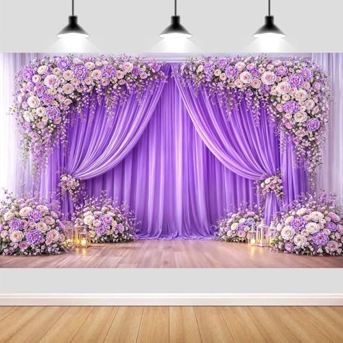 9X6ft Purple Flower Wedding Backdrop Lavender Floral Bridal Shower Girls Party Decorations Photography Background Wedding Anniversary Birthday Baby Shower Photo Booth Props Backdrop Wall Decor by NYMB