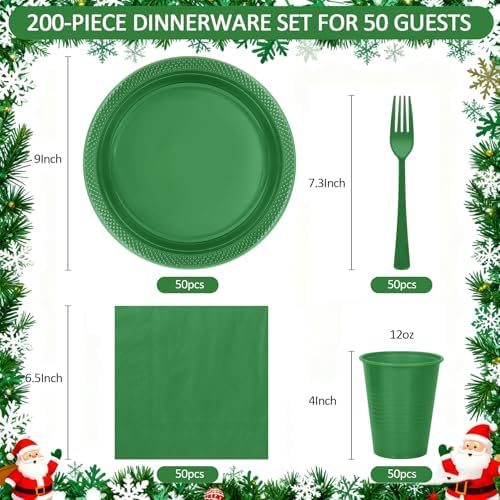 Green Plastic Plastic Party Plates and Napkins Set for Birthday, Christmas - Image 2