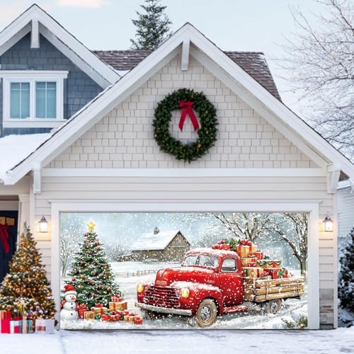 HOMETITUTE Christmas Truck Garage Door Cover Banner 13x6ft Polyester by HOMETITUTE