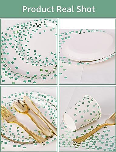Nkaiso 141Pcs Green Dot Paper Plates and Napkins Party Supplies-20 Guests - Image 2