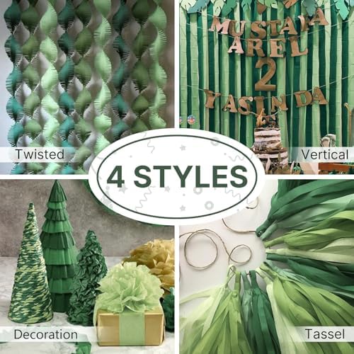 PartyWoo Dark Green Crepe Paper 4pcs 328 FT Emerald Sage Green Streamers - Image 5