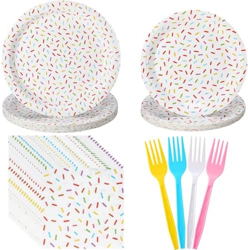 Newtay 96 Pcs Donut Plates Napkins Sprinkles Birthday Party Tableware Set by Newtay