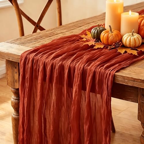 6Pcs Fall Table Runner, 10FT Thanksgiving Cheesecloth Table Runner 35*120inch Terracotta Table Runners for Fall Wedding Baby Shower Friendsgiving Thanksgivig Home Kitchen Table Decorations by Miucat