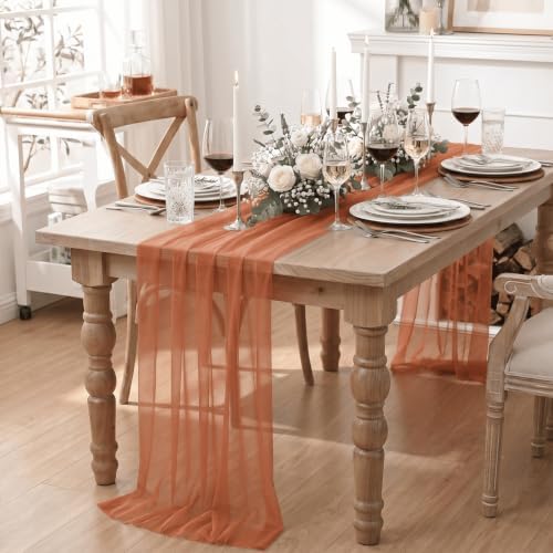Artoid Mode 6Pcs Terracotta Gauze Table Runner 28x120Inch, Seasonal Sheer Kitchen Dining Holiday Wedding Birthday Baby Shower Table Decor for Home Party - Image 3