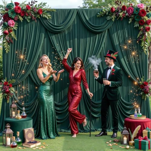 Hunter Green Backdrop Curtain for Parties Wrinkle Free Dark Green Photo Curtains Backdrop Drapes Fabric Decoration for Baby Shower Birthday Party Photography 5ft x 7ft,2 Panels - Image 3