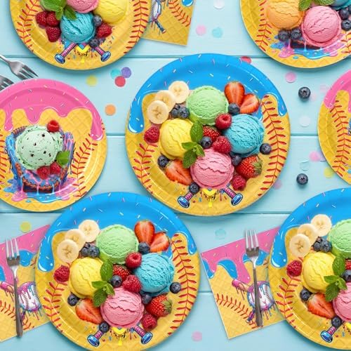Ice Cream Drip Baseball Paper Plates and Napkins Set,Serves 60 - Image 4