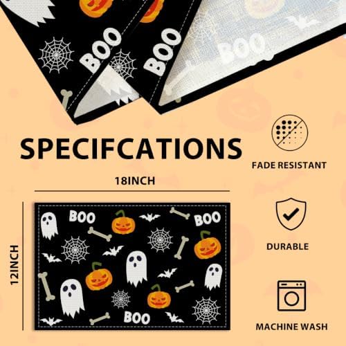 Ghost Pumpkin Halloween Placemats Set of 4 Halloween Table Decor 12x18 Inch - Image 2
