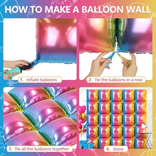 NISOCY 25PCS Gradient Colorful Square Foil Balloons Wall Backdrop - Image 4