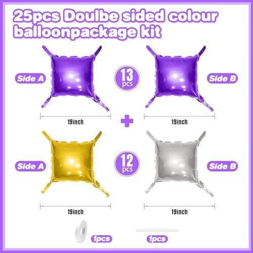 25PCS Purple Gold Silver Square Foil Balloons Wall Backdrop - Image 2