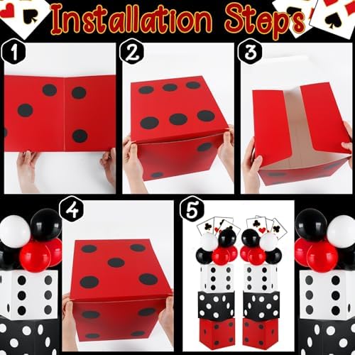 CHUNNIN 60 Pcs Casino Theme Party Decoration Casino Party Boxes Balloon Poker Cards 11 Inch Large Dice Favor Boxes 6 Pcs Jumbo Playing Cards for Dice Game Night Table Centerpieces Birthday Supplies - Image 3