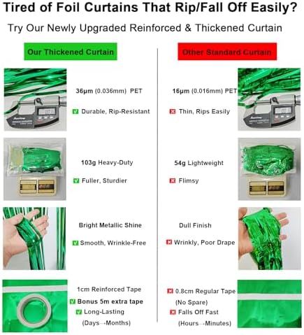 4 Pack Thickened Green Metallic Foil Fringe Curtains Streamer Rip Resistant Shimmer Tinsel Photo Booth Backdrop for Birthday Wedding Christmas Bachelorette Party Decorations 3.28ft x 6.56ft - Image 3