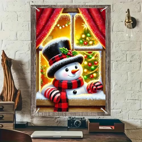 BlissYard Snowman Red Plaid Scarf Christmas Banner 31x47 Fabric - Image 2