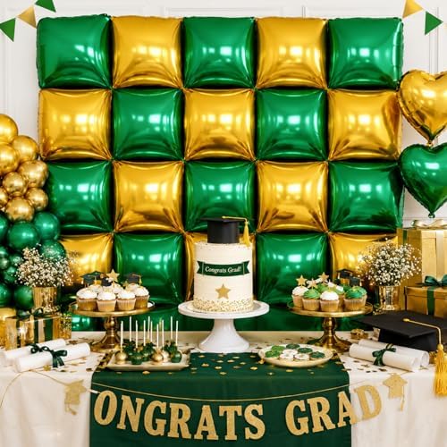 25PCS Dark Green Gold Square Foil Balloons Wall Backdrop - Image 6