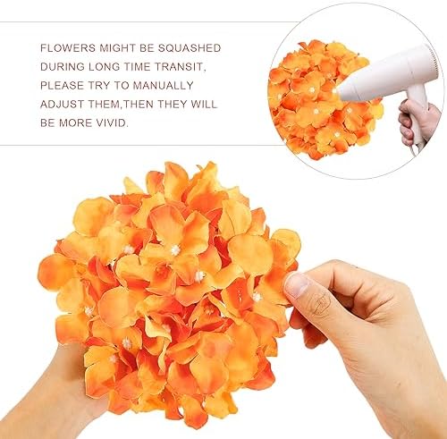 Auihiay 64Pcs Fall Hydrangea Artificial Flowers, Orange Faux Hydrangeas - Image 4