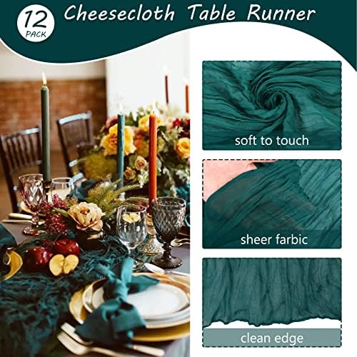 35x120 Inch Dark Teal Cheesecloth Table Runner Boho Wedding Party Decor - Image 4