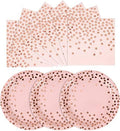 Pink and Rose Gold Paper Plates&Napkins Party Supplies for Birthdays 50 Pcs by CENLBJ