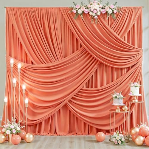 4 Panels Orange Backdrop Curtain for Parties Wrinkle Free Photo Curtains Backdrop Drapes Fabric Decoration for Wedding Birthday Party Baby Shower 20ft(W) x 10ft(H) - Image 2